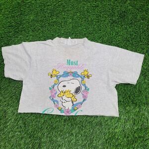 Vintage 80s Snoopy Crop-Top Shirt Womens Large 21x17 Peanuts